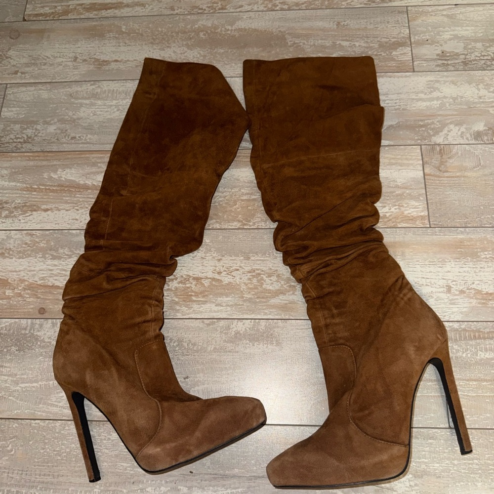 Brown Suede Knee-High Boots